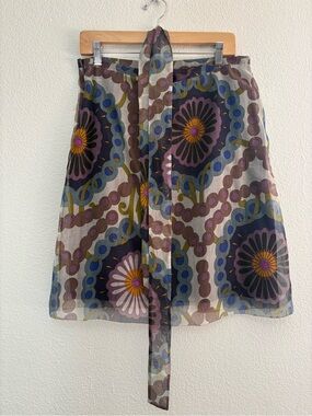 A-Line Floral Medallion Print Skirt — Purple Multi 100% silk